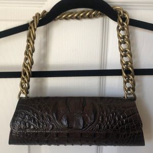 Jalda dark brown crocodile clutch
